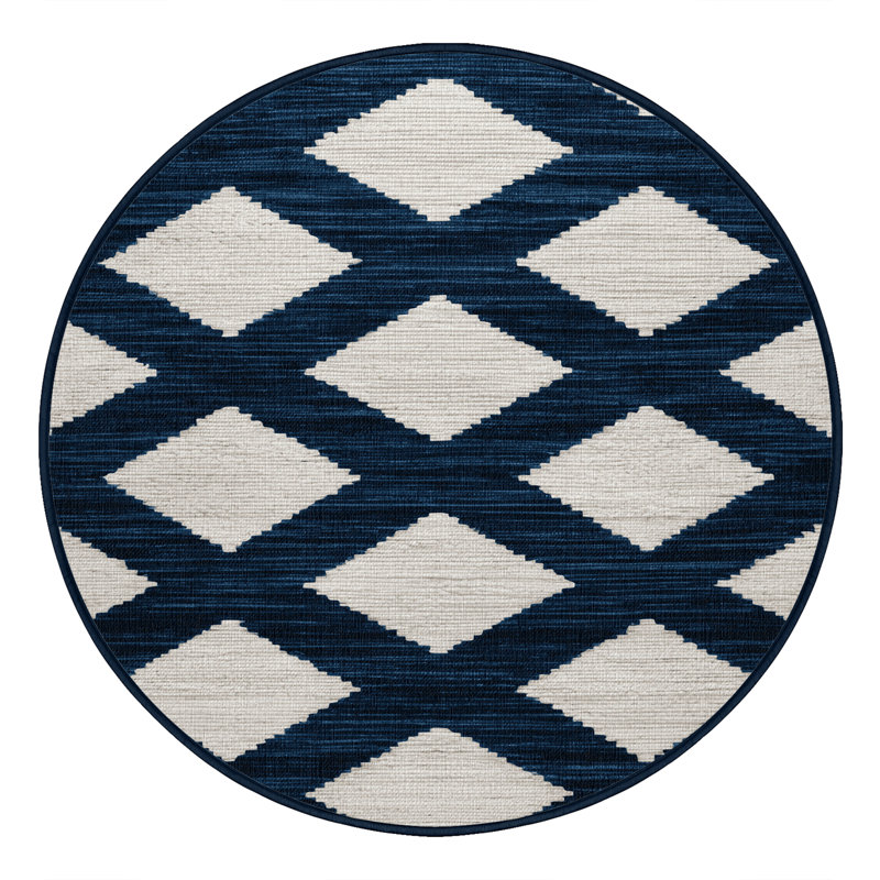 Tapis bleu à carreaux lavable à la machine, Rond 5 pi