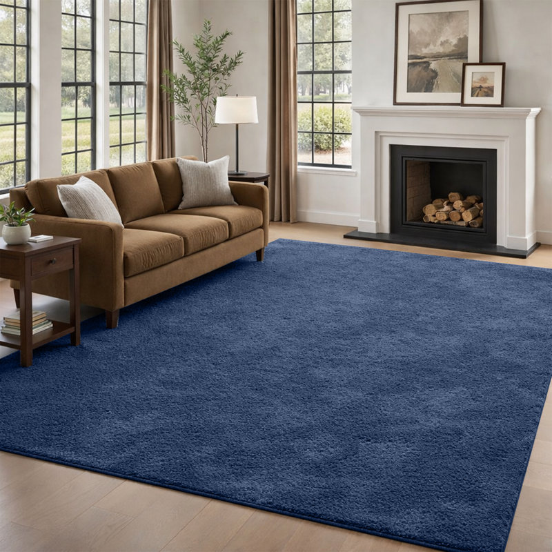 Luxury Fluffy High-Pile Rug for Living Room & Bedroom, Navy, 120 cm x 170 cm