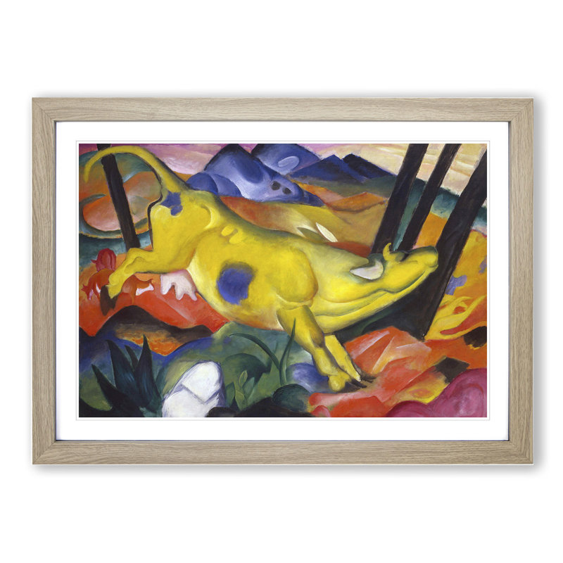 The Yellow Cow Vol.1 by Franz Marc - Picture Frame Painting, 48cm H x 65cm W x 2cm D, Oak