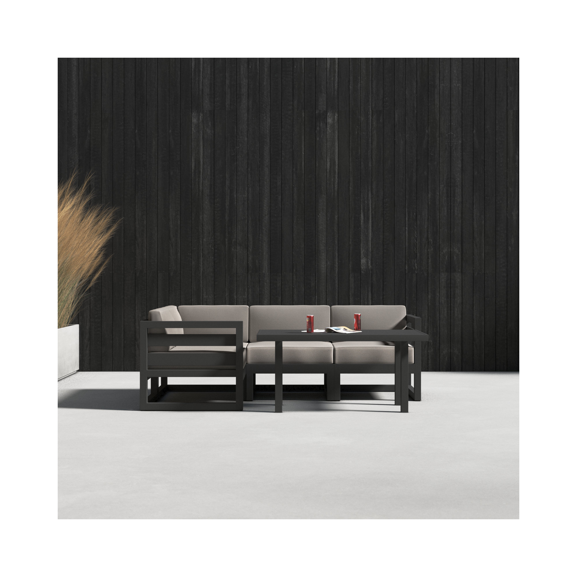 Smith 5 Piece Sectional Seating Group with Sunbrella® Cushions, Canvas Charcoal, Slate