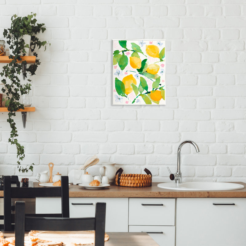 Plaque murale jardin citrons avec fleurs pastel, design par Lanie Loreth