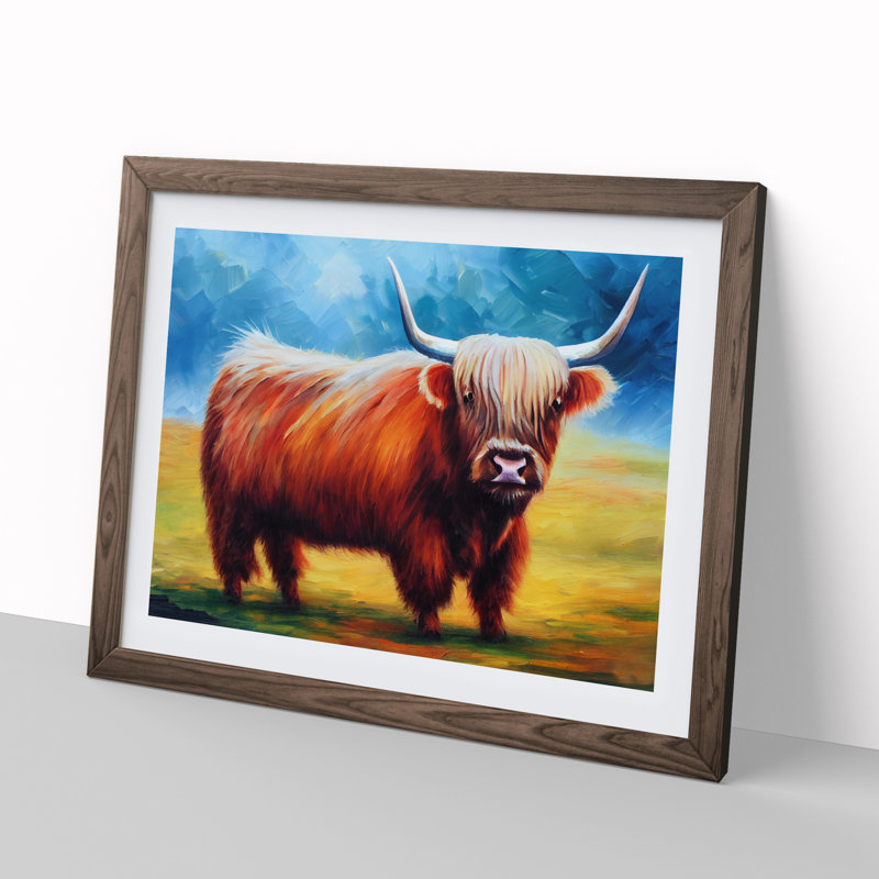 Highland Cow Vol.7 Abstract - Single Picture Frame Painting, Walnut, 46cm H x 64cm W x 2cm D