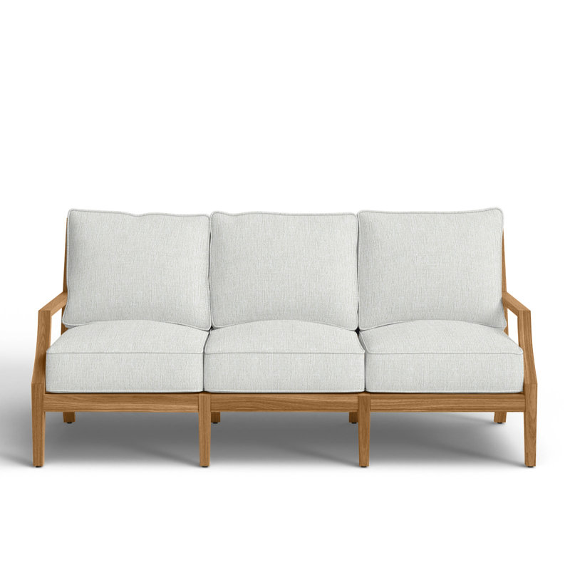 Haley Teak Patio Sofa with Cushions, Bali Pearl, Welt + Standard fill, Natural Teak