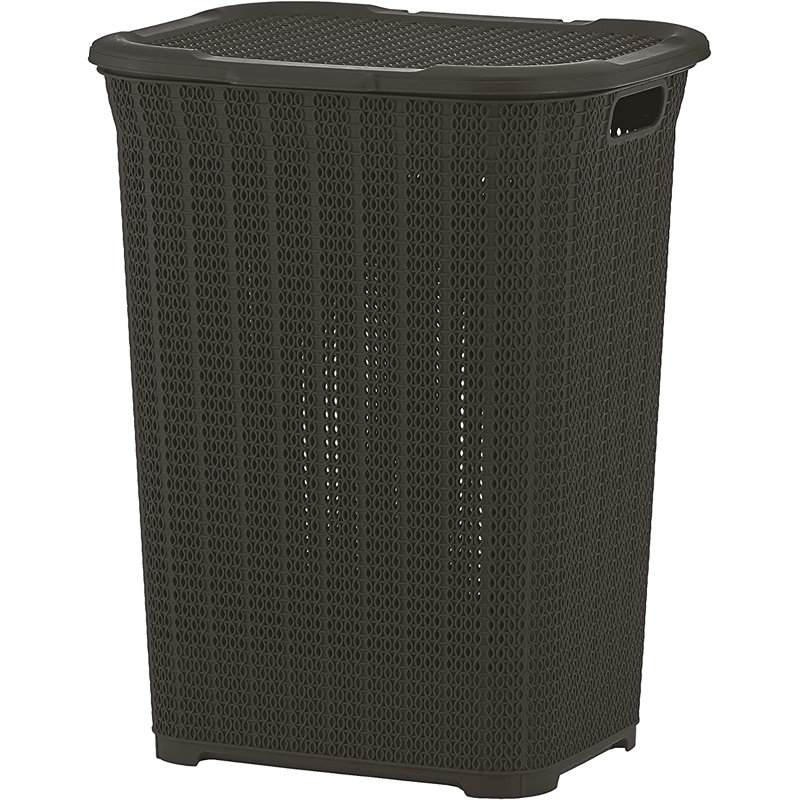 Plastic Laundry Hamper with Handles, Brown