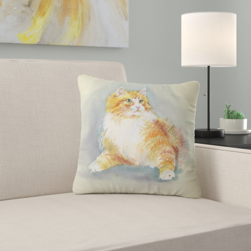 Chat aquarelle dessiné à la main - coussin imprimé animal, 16 po x 1 po, Coussin décoratif