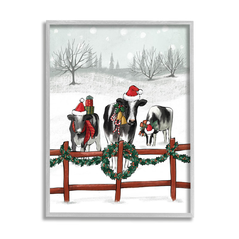 Holiday Vaches Farmland Fence at-156, H 20 po x l 16 po x P 1,5 po, Cadre gris