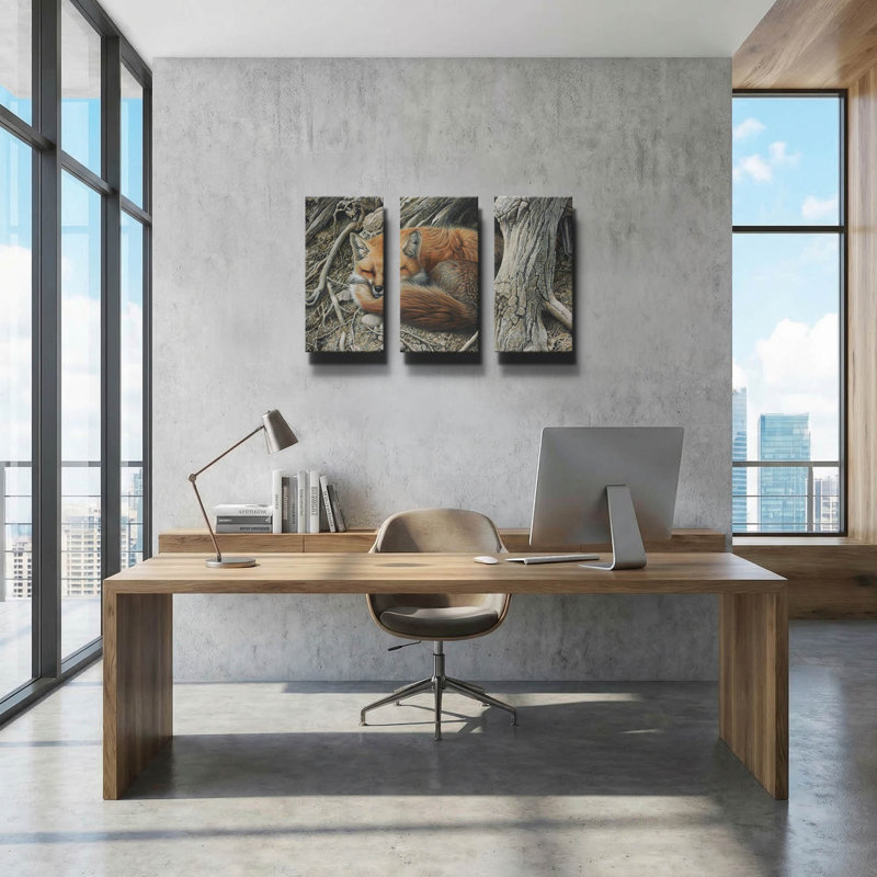 « Sleepy Hollow - Renard roux », triptyque d'art animalier de Mark Mueller, 91,4 cm x 61 cm, 78 po x 34 po