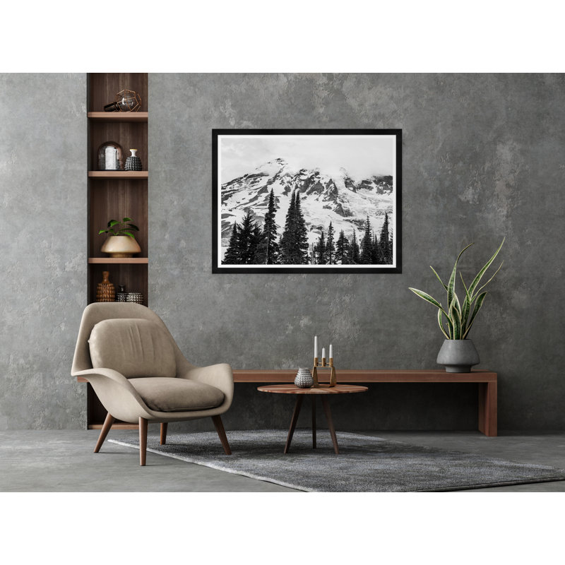 Mt. Rainier Treetops In Black & White Print by Tim Klein