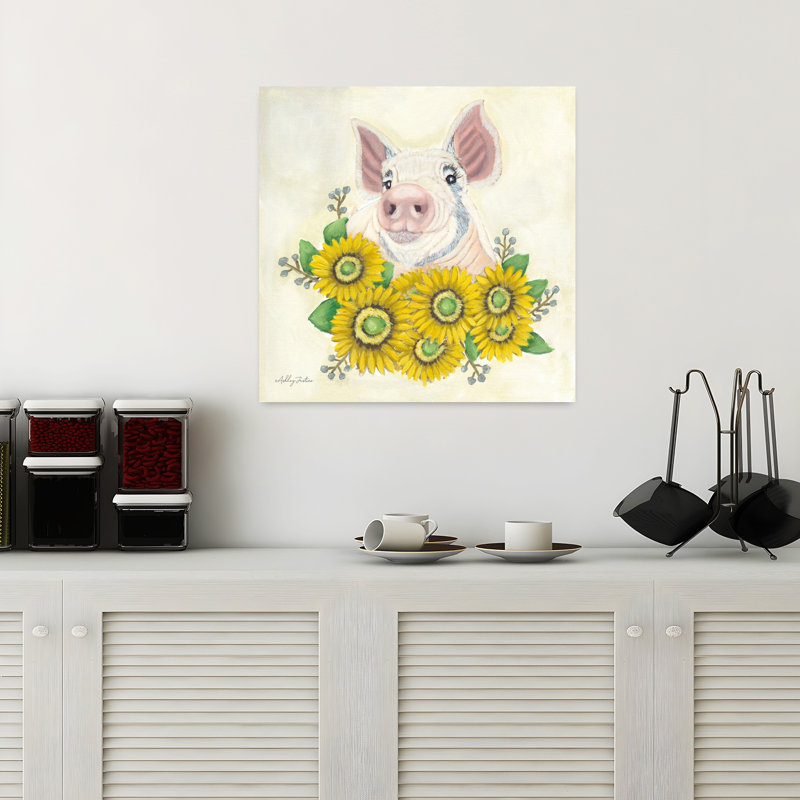 Art contemporain fantaisiste avec cochon Cali, H 18 po x l 18 po