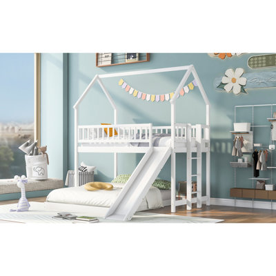 Lit superposé simple au-dessus d'un lit double avec glissière intégrée, blanc, garantie d'assemblage et glissade