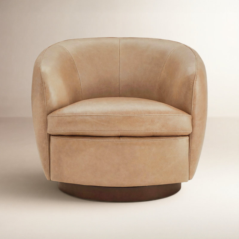Marcy Vegan Leather Swivel Barrel Chair, Copley Tan Faux Leather