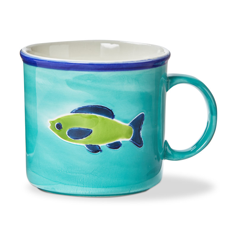 Make A Splash Fish Camper Mug Blue Stoneware Everyday 20 Oz