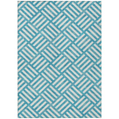 Tapis extérieur bleu sarcelle et ivoire lavable 3 pi x 5 pi bleu sarcelle et ivoire
