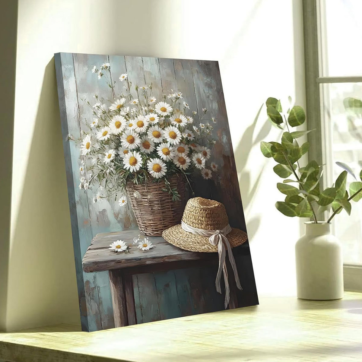 August Grove® Rustic Farmhouse Daisy Floral Canvas Wall Art Vintage ...
