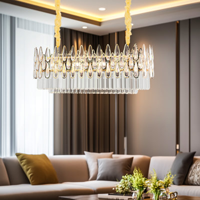 Crystal Chandelier Lights Rectangular Long Oblong Pendant Lamp With Raindrop Crystals