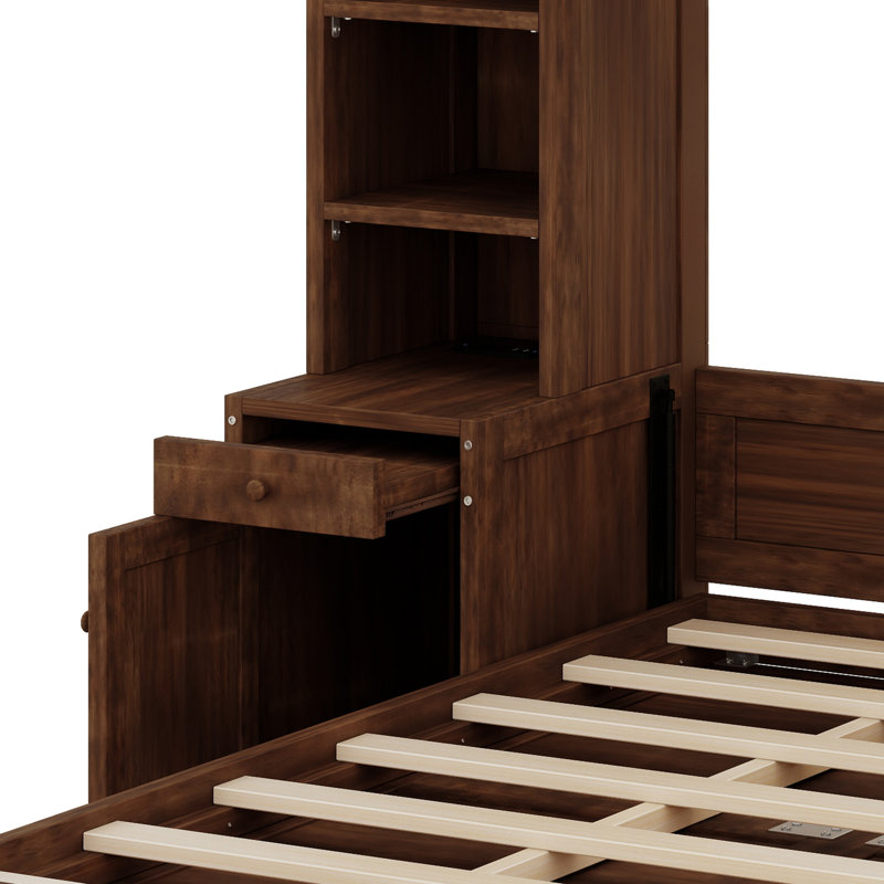 Lit escamotable avec bureau encastré et rangement, lit escamotable en bois peu encombrant avec armoires et tiroirs