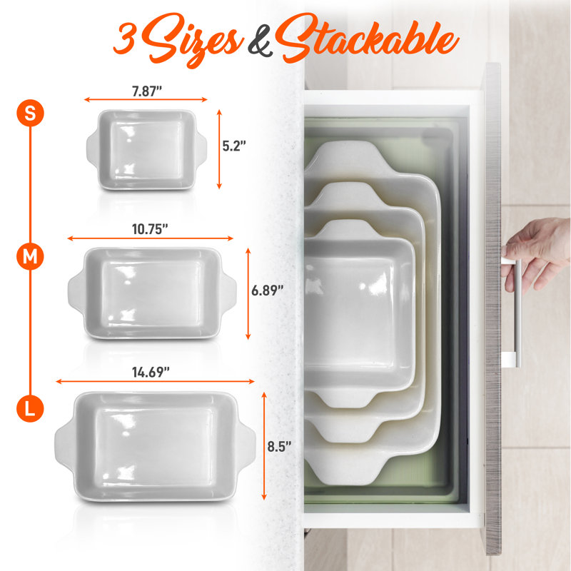 NutriChef 3 Piece Non-Stick Ceramic Bakeware Set