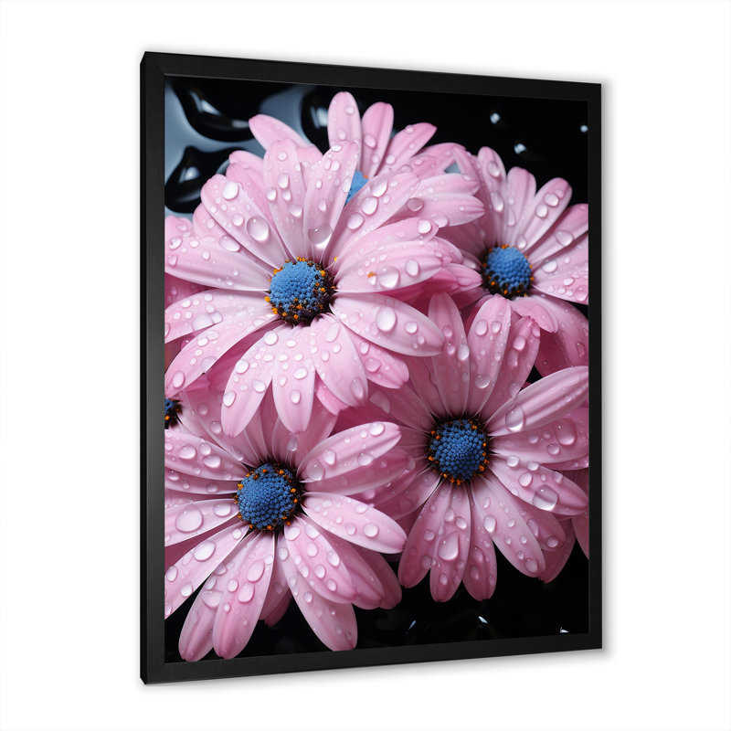 «Blue Daisy Beauty» - marguerites, art mural, H 20 po x l 12 po x P 1 po, Cadre simple noir