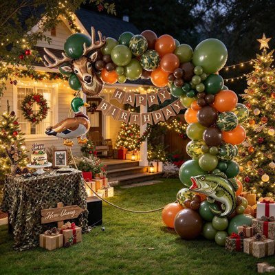 Camo Balloon Arch Kit for Fishing Hunting Birthday & Christmas Party, Camouflage Balloon Garland Decorations, Xmas Holiday Party Decor for Outdoor Cabin