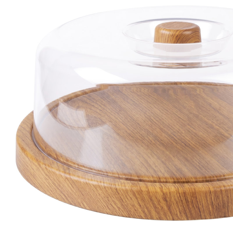  Plateau de service à gâteaux avec couvercle en forme de dôme transparent couleur bois - assiette à gâteaux 12 x 12 x 4 pouces | Présentoir à dessert | Porte-gâteaux de fête