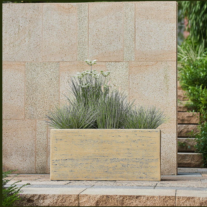 Boîte à fleurs rectangulaire faite à la main, Beige, 14.5" H x 31.25" W x 15.75" D