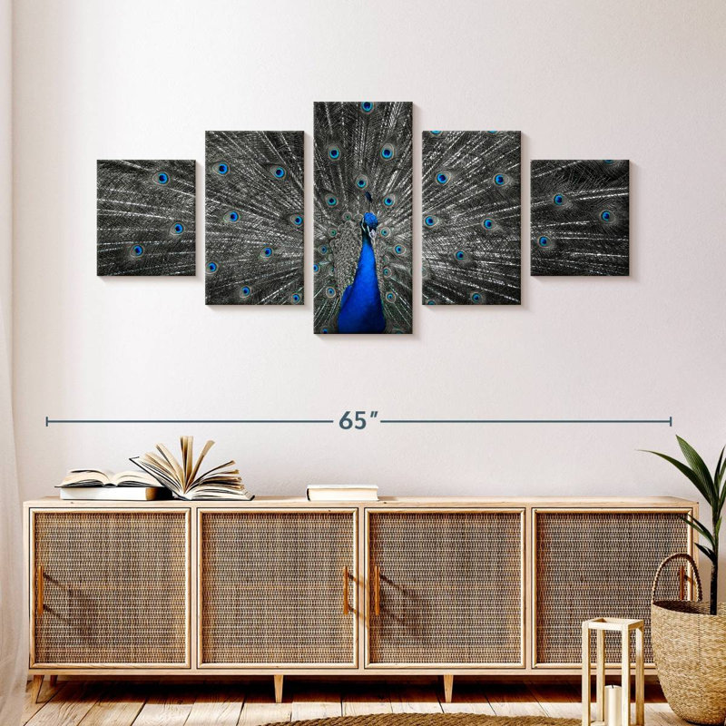 Plume de paon bleu gris, H 24 po x l 55 po
