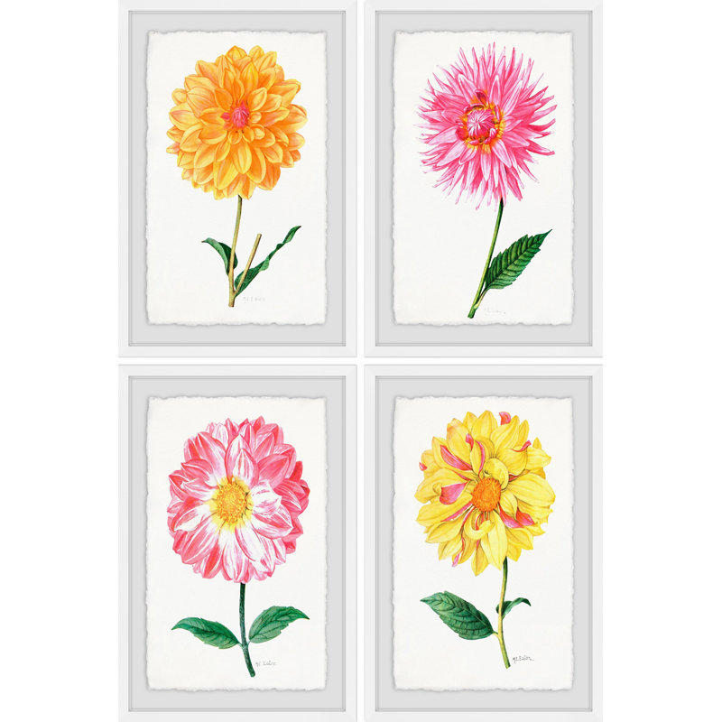 Flower Power Quadrupych - ensemble de 4 reproductions encadrées sur papier, H 12 po x l 8 po x L 1,5 po