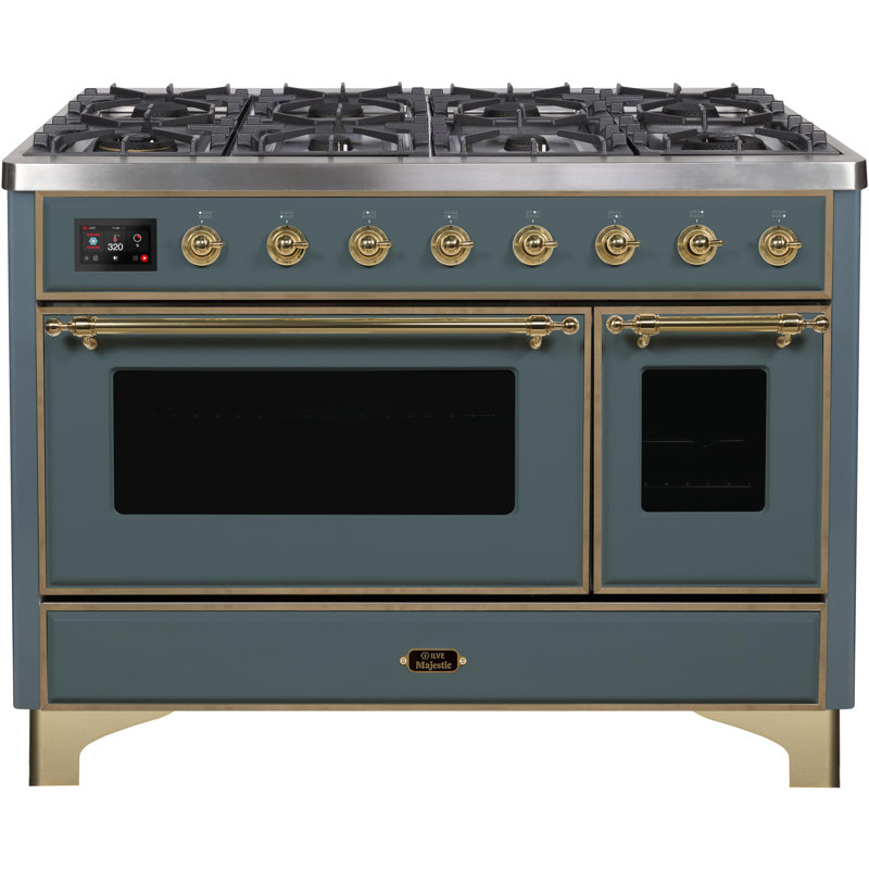 Majestic II 48" 5.02 cu. ft. Freestanding Dual Fuel Range with Griddle, Blue Gray/Brass, Liquid Propane