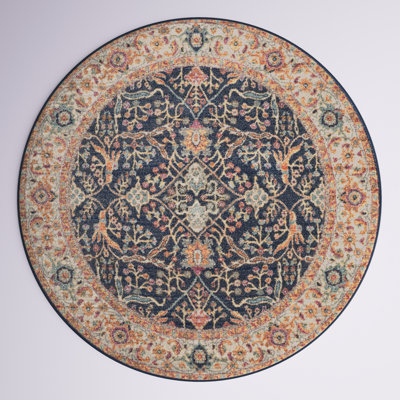 Christa Oriental Cream/Navy/Orange Area Rug