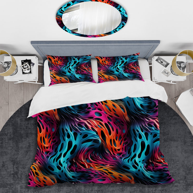 Futuriste rayé Fusion I - Ensemble de housse de couette à motif abstrait - Microfibre de polyester