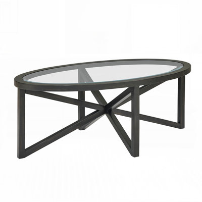 Michaelin Tempered Glass Coffee Table with Solid Wood Base
