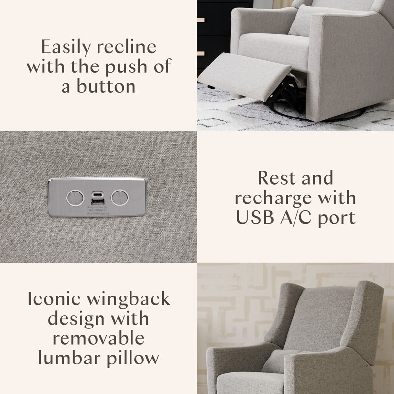 Kiwi Electronic Swivel Reclining Glider, Performance Gray Eco-Weave