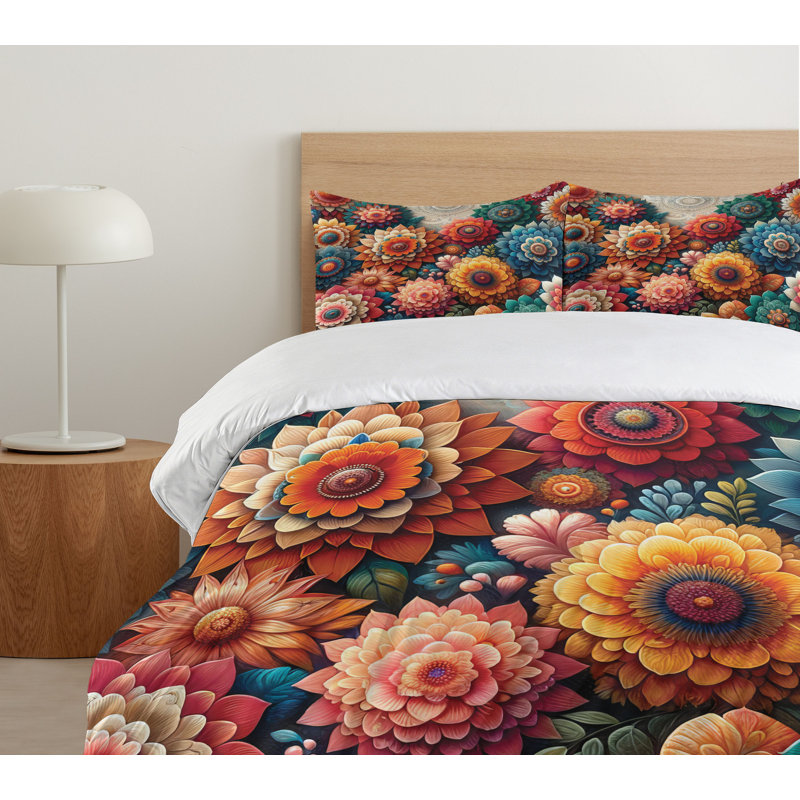 Flower Duvet Cover, Queen Duvet Cover + 2 Standard Shams