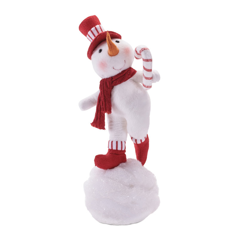Plush Snowman Figurine with Candy Cane