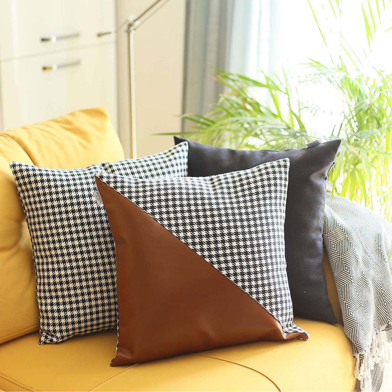 Black Houndstooth Jacquard 18" Square Pillow Covers Set of 2