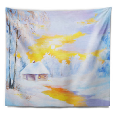 Rivière gelée de paysage en tapisserie d'hiver