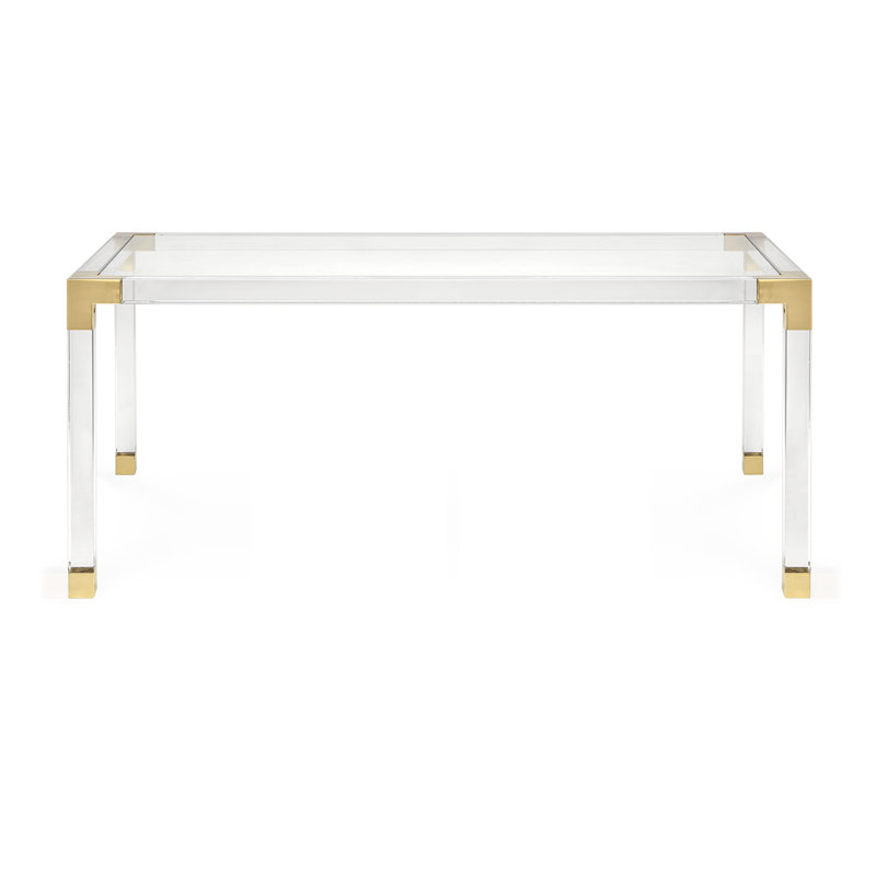 Luxurious Clear Glass Dining Table with Gold Brass Embellishments