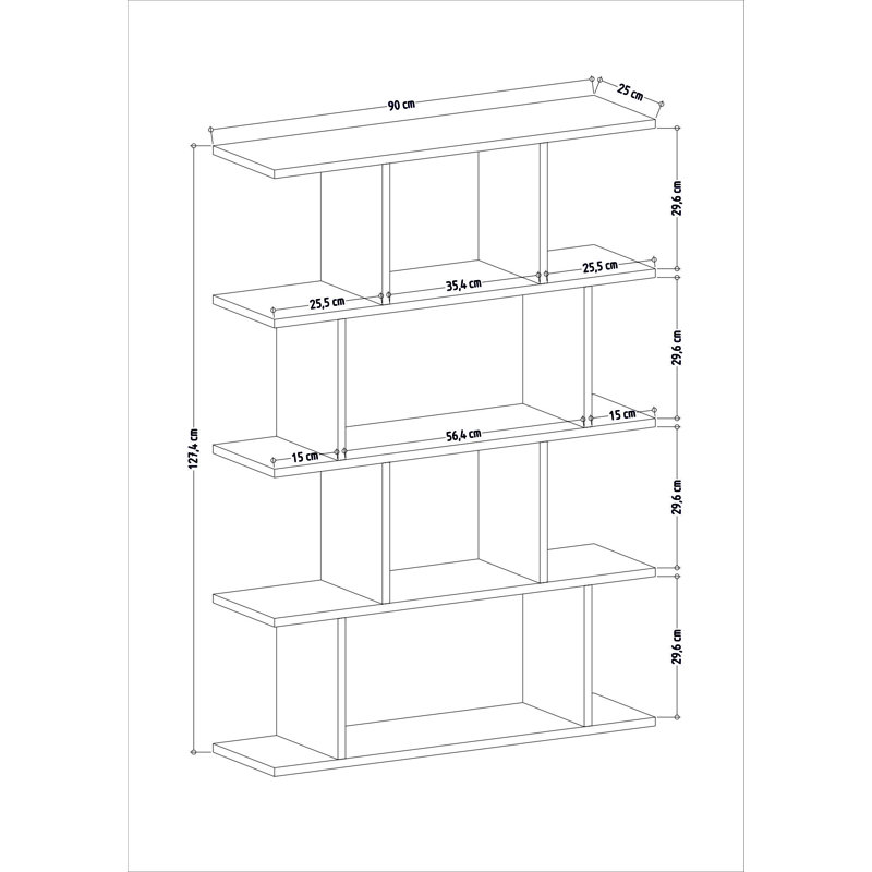 Alyson Standard Bookcase, White/Anthracite, 127.4 H x 90 W x 25 D cm