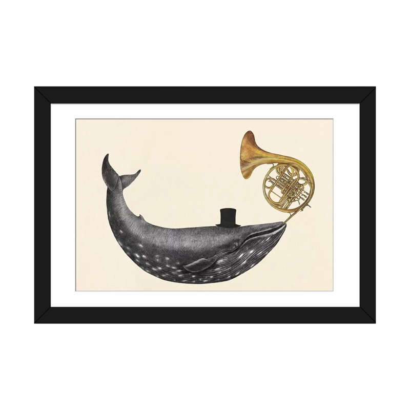 « baleinee song », impression sur toile, H 16 po x l 24 po x P 1 po, Papier d'art encadré noir, Blanc