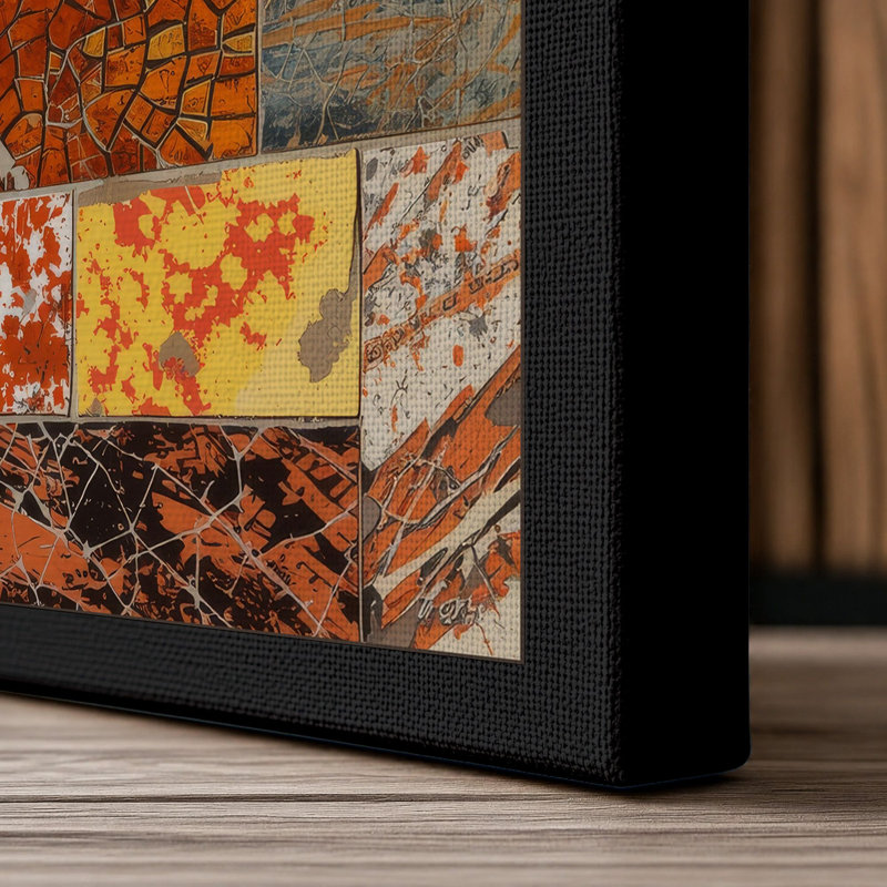 Weathered Tile Grid Industrial - Wrapped Canvas, 24x16 - 61.0 x 40.6 cm, Black Border