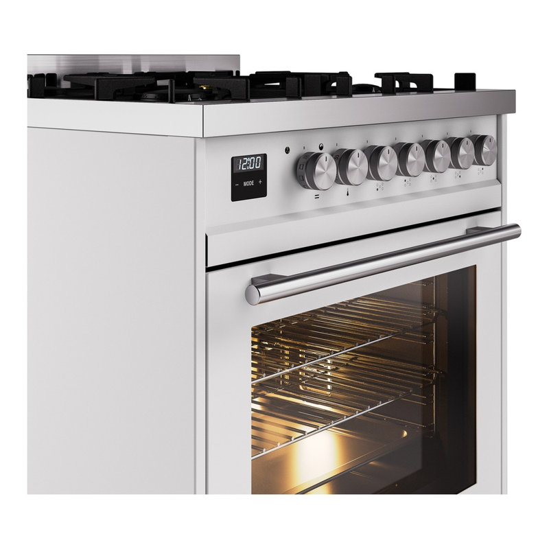 Cuisinière à double carburant 30 po ILVE Professional Plus II, Propane liquide, Blanc / acier inoxydable