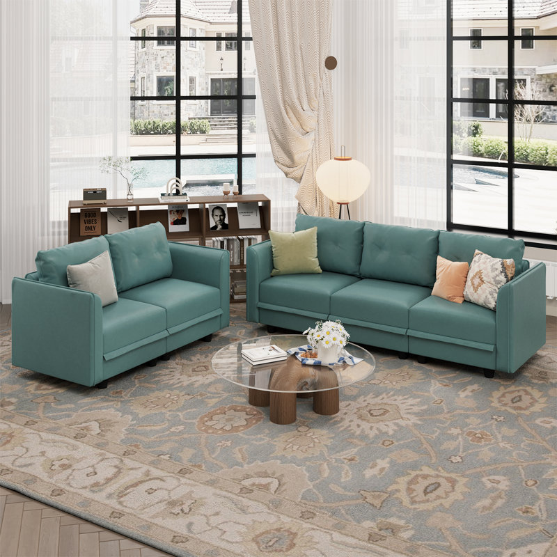 Canapé modulaire avec rangement 2 pièces Zendajas, Mélange de polyester vert sarcelle