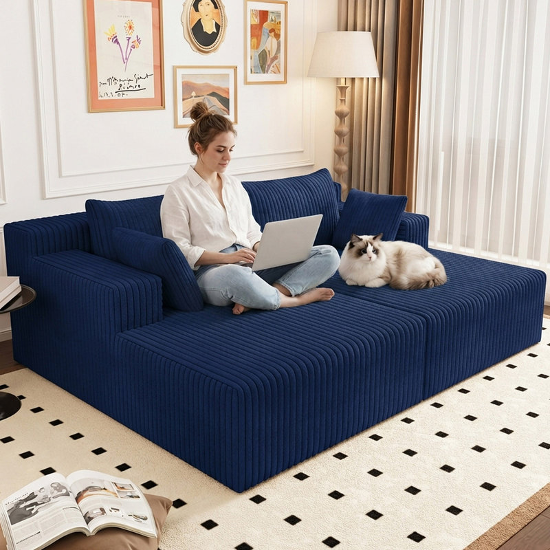 Méridienne double surdimensionnée Boneless, Bleu