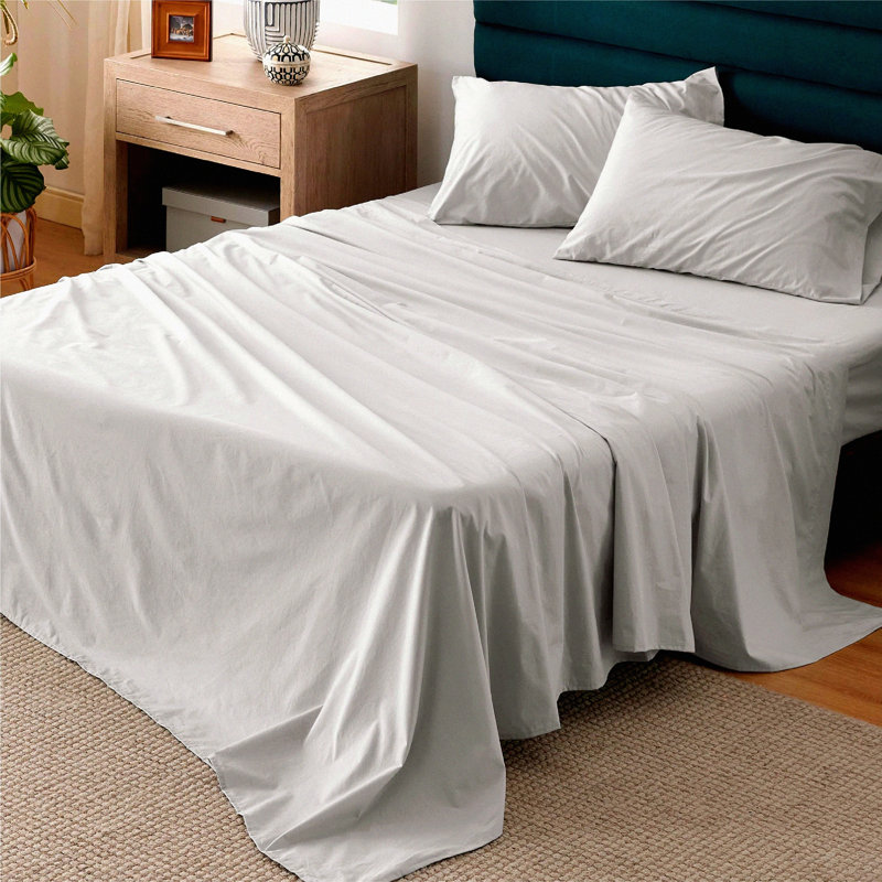 Cotton Percale Sheet Set - Deep Pocket Bedding Bundle with 4 Pieces: 1 Flat Sheet, 1 Fitted Sheet, 2 Pillowcases - Crisp, Cool, Strong Linens