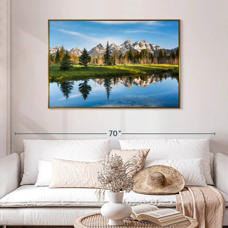 Grand Tetons Reflection, 46" X 31", Floating Frame Gold