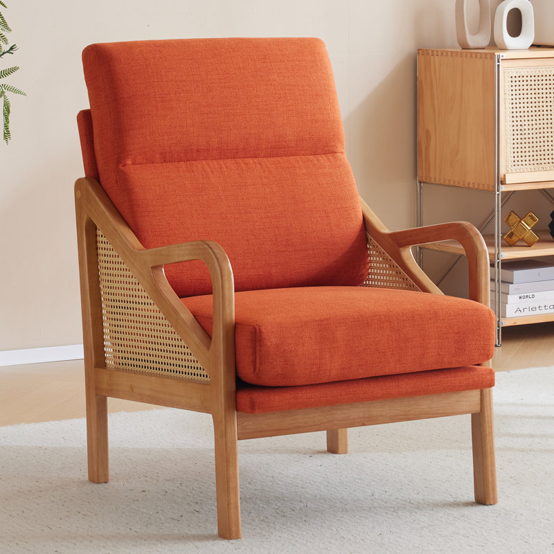 Rattan Accent Chair, Orange Polyester Blend