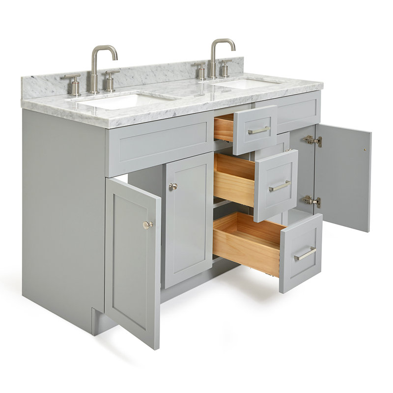Hamlet 61'' Double Bathroom Vanity with Carrara Marble Top, Gray