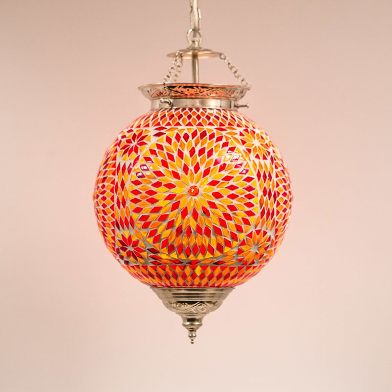 Charron 1 - Light Gold Sphere Pendant, Red Orange