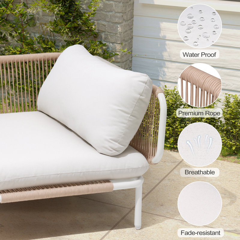 100.4'' Metal Outdoor Patio Sectional, Beige Cushion/Natural Frame