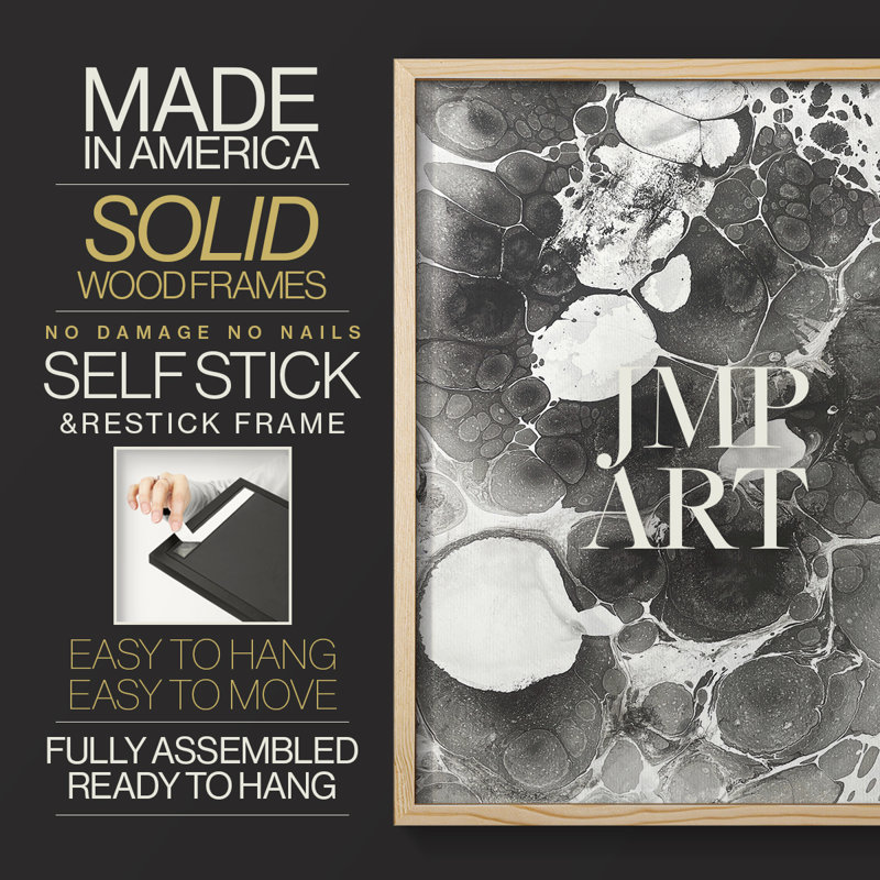 Marbling IV Framed Print - Solid Wood, Natural, 11" H x 9" W